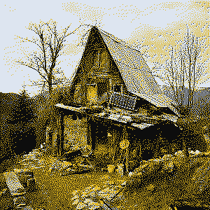 While hitchhiking across the length and breadth of France, Antoine Bruy met men and women who, in Ardèche and Lozère, aspire to live in the most self-sufficient way possible. The photo taken by Antoine shows a hut, with big old metal sheets leaned against eachother, creating the roof for a wooden construction, whose material had a life before. There is a little solar collector tangling upon the awning of an barely straight wooden door. The first level has some stone walls and leaning against those are a lot tools, and it seams like someone has been making firewood in the recently, because the color of this imagine gives the impression its late autumn. Around this small hut, big enough to host two people for a short while and one to live there comfortable, is a valley with pine trees, maybe somewhere in eastern Europe, where nature is still sometimes in superiority.